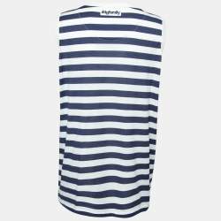 Pre Owned Dolce & Gabbana White & Blue Striped Cotton Tank Top M