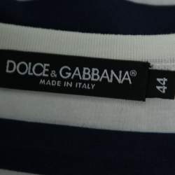 Pre Owned Dolce & Gabbana White & Blue Striped Cotton Tank Top M