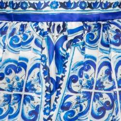 Dolce & Gabbana Blue Majolica Print Silk Organza Flared Dress XS