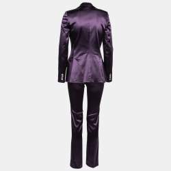 Pre Owned Dolce & Gabbana Purple Satin Slim Fit Single Breasted Blazer & Pant Suit S