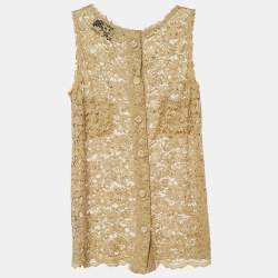 Pre Owned Dolce & Gabbana Beige Floral Lace Fabric Top M