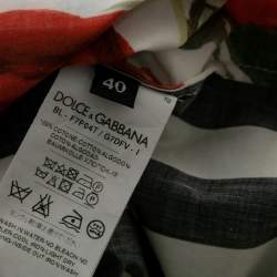 Pre Owned Dolce & Gabbana Monochrome Striped Rose Printed T-shirt S