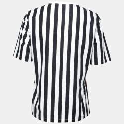 Pre Owned Dolce & Gabbana Monochrome Striped Rose Printed T-shirt S