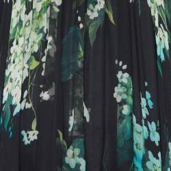 Pre Owned Dolce & Gabbana Black/Green Floral Print Silk Blend Sleeveless Dress S