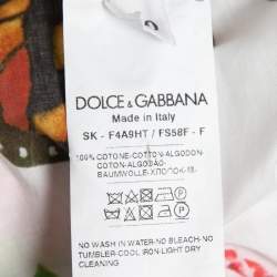 Pre Owned Dolce & Gabbana White Padlock & Floral Printed Cotton High Waisted Skirt S
