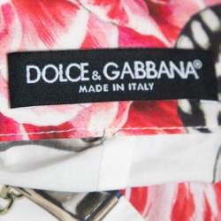 Pre Owned Dolce & Gabbana White Padlock & Floral Printed Cotton High Waisted Skirt S