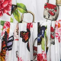 Pre Owned Dolce & Gabbana White Padlock & Floral Printed Cotton High Waisted Skirt S