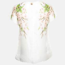 Pre Owned Dolce & Gabbana White Floral Printed Sheer Silk Top M