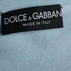 Pre Owned توب دولتشي آند غابانا تريكو أزرق فاتح مزخرف بالشعار مقاس متوسط - ميديوم