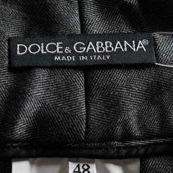 Pre Owned Dolce & Gabbana Grey Wool Printed Belt Detail Trousers L