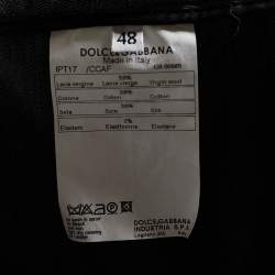 Pre Owned Dolce & Gabbana Grey Wool Printed Belt Detail Trousers L