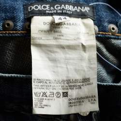 Pre Owned Dolce & Gabbana Blue Denim Embroidered Straight Fit Jeans M/Waist - 33.5"