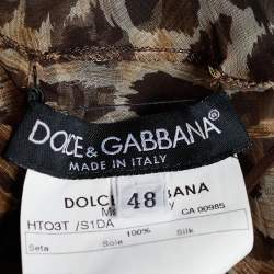 Pre Owned Dolce & Gabbana Brown Animal Print Silk Lace Trim Sheer Top L