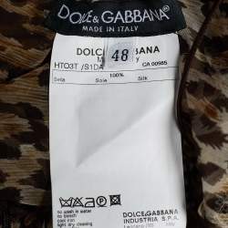 Pre Owned Dolce & Gabbana Brown Animal Print Silk Lace Trim Sheer Top L