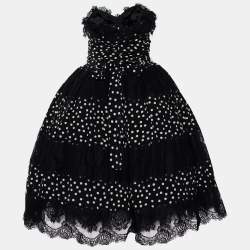 Pre Owned Dolce & Gabbana Black/White Polka Dot Silk Paneled Strapless Dress M