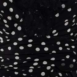 Pre Owned Dolce & Gabbana Black/White Polka Dot Silk Paneled Strapless Dress M