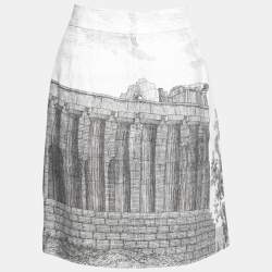 Pre Owned Dolce & Gabbana Monochrome Ancient Rome Printed Linen Skirt M