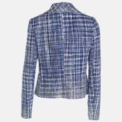 مملوكة مسبقًا بليزر دولتشي أند غابانا تويد أبيض/ أزرق أزرار أمامية مزخرفة مقاس متوسط