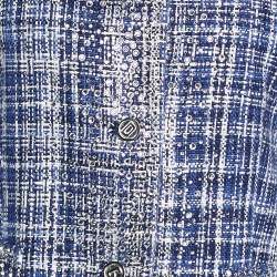 مملوكة مسبقًا بليزر دولتشي أند غابانا تويد أبيض/ أزرق أزرار أمامية مزخرفة مقاس متوسط