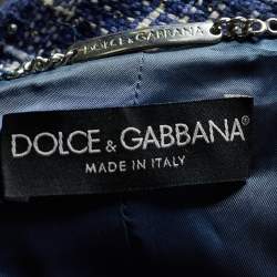 مملوكة مسبقًا بليزر دولتشي أند غابانا تويد أبيض/ أزرق أزرار أمامية مزخرفة مقاس متوسط