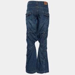 Pre Owned بنطلون جينز دي أند جي دينم مكشكش أزرق بأرجل واسعة مقاس وسط - ميديوم/ خصر 34 بوصة