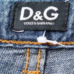 Pre Owned بنطلون جينز دي أند جي دينم مكشكش أزرق بأرجل واسعة مقاس وسط - ميديوم/ خصر 34 بوصة