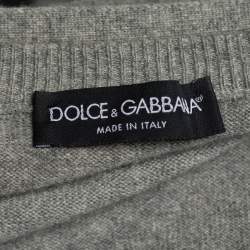 Pre Owned Dolce & Gabbana Grey Knit Tie Crystal Embellished Cardigan M