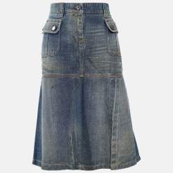 Pre Owned Dolce & Gabbana Blue Denim Buttoned Pocket Skirt L