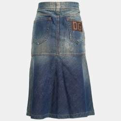 Pre Owned Dolce & Gabbana Blue Denim Buttoned Pocket Skirt L