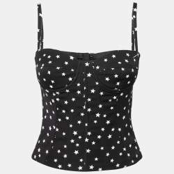 Pre Owned Dolce & Gabbana Black Start Printed Satin Corset Top S