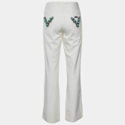 مملوكة مسبقًا Dolce & Gabbana Cream Denim Pocket Embellished Boot Cut Jeans L/Waist 32"