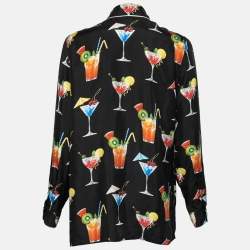 Pre Owned Dolce & Gabbana Black Silk Cocktail Print Button Front Pajama Shirt M