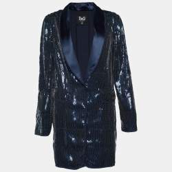 Pre Owned Dolce & Gabbana Blue Sequined Single Button Long Blazer M