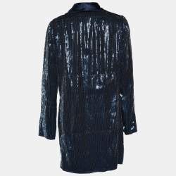 Pre Owned Dolce & Gabbana Blue Sequined Single Button Long Blazer M