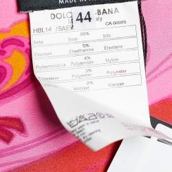 Pre Owned Dolce & Gabbana Pink Printed Silk Lace Trim Top M