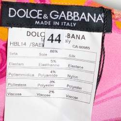 Pre Owned Dolce & Gabbana Pink Printed Silk Lace Trim Top M