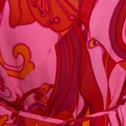 Pre Owned Dolce & Gabbana Pink Printed Silk Lace Trim Top M