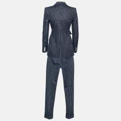 Pre Owned  Dolce & Gabbana Blue Cotton Pinstriped Suit Set S