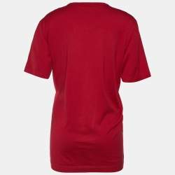 Pre Owned Dolce & Gabbana Burgundy Logo Print Jersey T-shirt XL