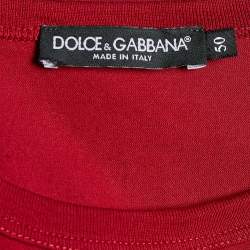 Pre Owned Dolce & Gabbana Burgundy Logo Print Jersey T-shirt XL
