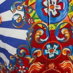 Pre Owned Dolce & Gabbana Multicolor Carretto Siciliano Print Poplin Midi Dress M
