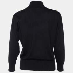 Pre Owned Dolce & Gabbana Black Silk Knit Floral Embroidered Top S
