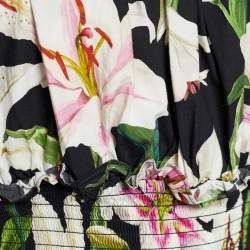 Pre Owned Dolce & Gabbana Black Lily Print Cotton Off-Shoulder Dress L