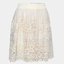Pre Owned Dolce & Gabbana Cream Lace Mini Skirt S