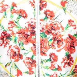 Pre Owned Dolce & Gabbana Cream Printed Silk Zip Front Jacket M