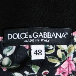 مملوكة مسبقًا تنورة ماكسي دولتشي أند غابانا قطن مطبوع أسود مورد بحواف مكشكشة مقاس كبير - لارج