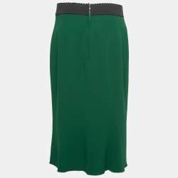 Pre Owned Dolce & Gabbana Green Crepe Midi Skirt L