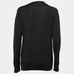 Pre Owned Dolce & Gabbana Black Wool Floral Embroidered and Embellished Button Front Cardigan M