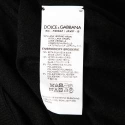 Pre Owned Dolce & Gabbana Black Wool Floral Embroidered and Embellished Button Front Cardigan M