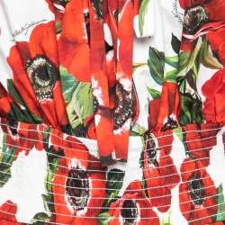 Pre Owned Dolce & Gabbana Red Anemone Print Poplin Off-Shoulder Blouse L